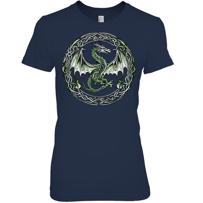 NavyWomanTshirtTribalIrishGreenCelticKnotFantasyCelticDragonGiftForDragonLovers