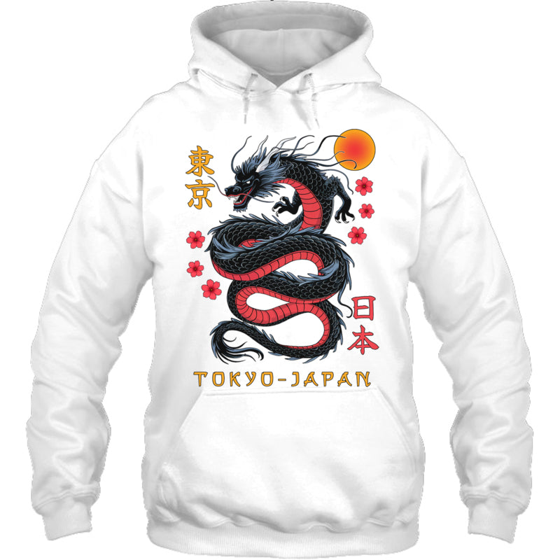 WhiteHoodieJapaneseDragonTokyoJapan80sAsianMythicalAnimeTattooGiftForDragonLovers
