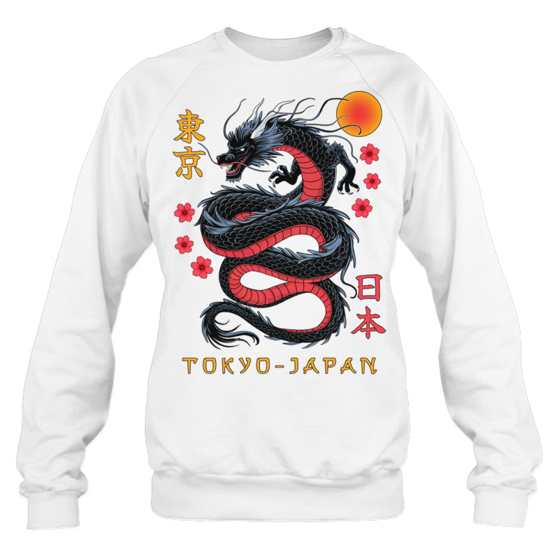WhiteSweatshirtJapaneseDragonTokyoJapan80sAsianMythicalAnimeTattooGiftForDragonLovers