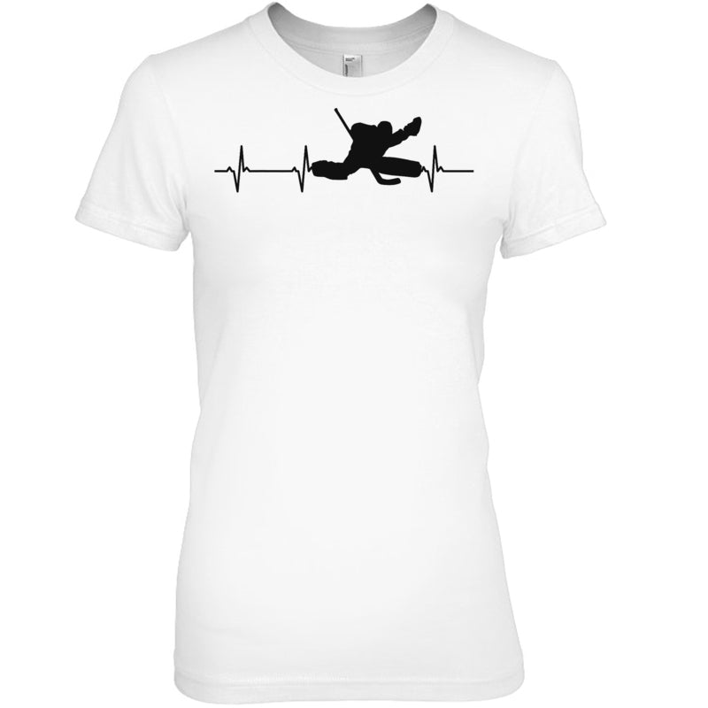 WhiteWomanTshirtIceHockeyHeartbeatGoalieGiftForIceHockeyFanIceHockeyPlayer
