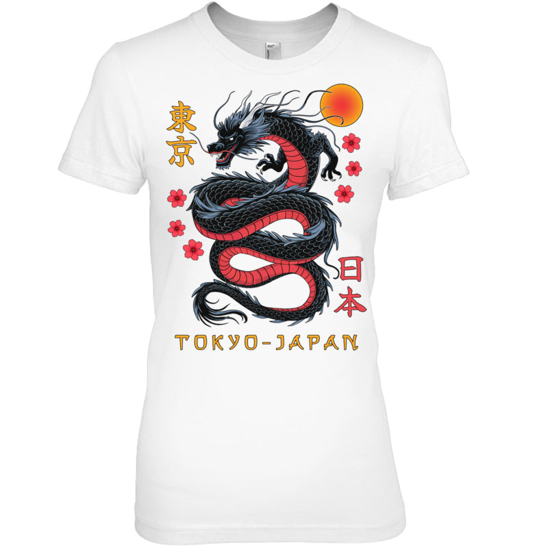 WhiteWomanTshirtJapaneseDragonTokyoJapan80sAsianMythicalAnimeTattooGiftForDragonLovers