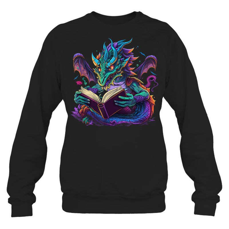 BlackSweatshirtDragonReadingBookGiftForDragonLovers