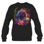 BlackSweatshirtWatercolorDragonFlowersBeautifulArtColorfulGraphicGiftForDragonLovers