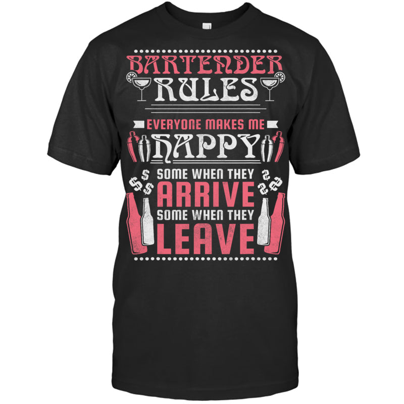 BlackTshirtBartenderRulesEveryoneMakesMeHappyGiftForBartender