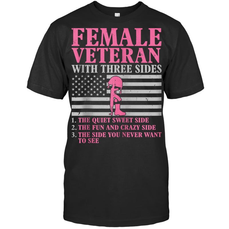 BlackTshirtFemaleVeteranWithThreeSidesWomenVeteranMotherGrandmaGiftForVeteran