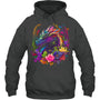 HeatherDarkGreyHoodieWatercolorDragonFlowersBeautifulArtColorfulGraphicGiftForDragonLovers