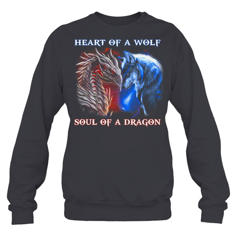HeatherDarkGreySweatshirtHeartOfWolfSoulOfADragonCoolDragonWolfWarriorGiftForDragonLovers