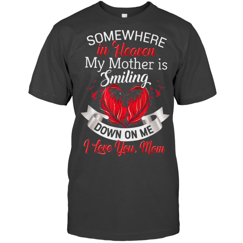 HeatherDarkGreyTshirtSomewhereInHeavenMyMotherIsSmilingDownOnMeHeaven