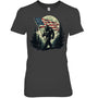 HeatherDarkGreyWomanTshirtBigFootBigfootSasquatchAmericanFlagPatriotic4thJulyGiftForVeteran