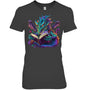 HeatherDarkGreyWomanTshirtDragonReadingBookGiftForDragonLovers