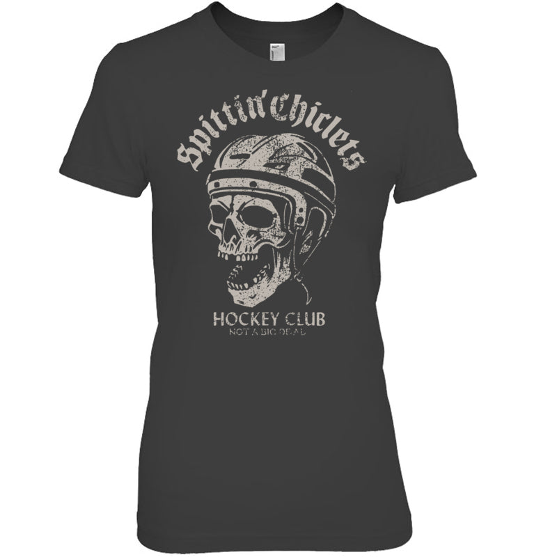 HeatherDarkGreyWomanTshirtSpittinChicletsHockeyClubSkullGiftForIceHockeyFanIceHockeyPlayer