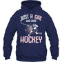 NavyHoodieJustAGirlWhoLovesHockeyYouthKidsGirlsGiftForIceHockeyFanIceHockeyPlayer