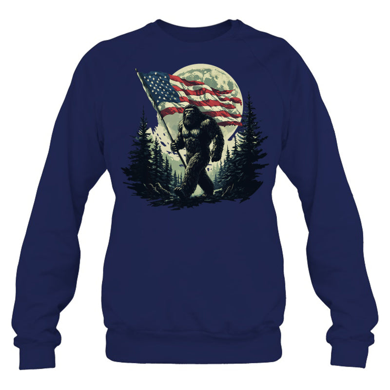 NavySweatshirtBigFootBigfootSasquatchAmericanFlagPatriotic4thJulyGiftForVeteran