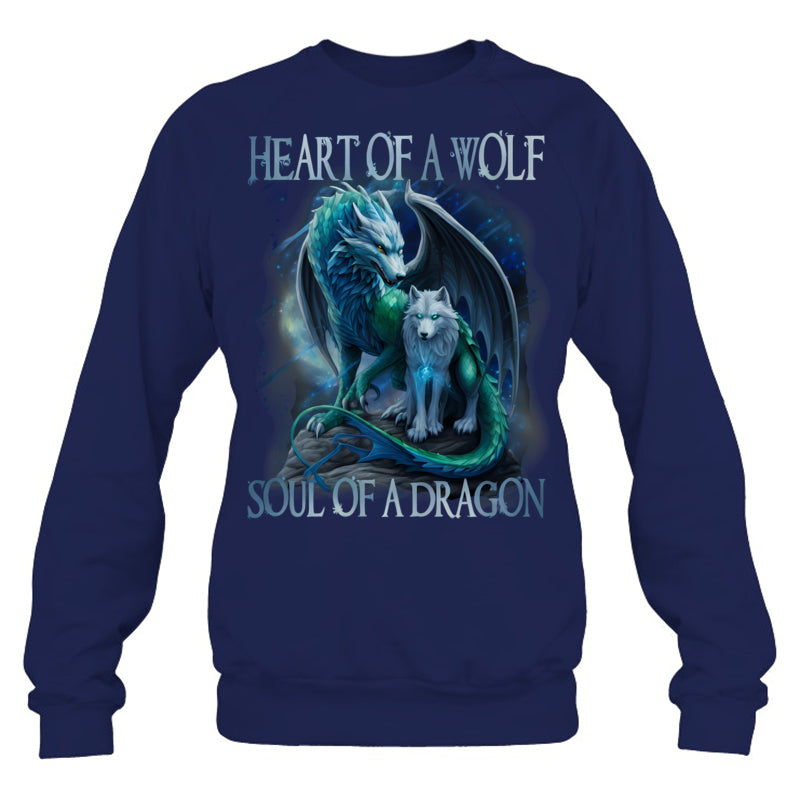 NavySweatshirtHeartOfWolfSoulOfADragonDragonWolfWarriorWolfGiftForDragonLovers
