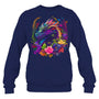 NavySweatshirtWatercolorDragonFlowersBeautifulArtColorfulGraphicGiftForDragonLovers