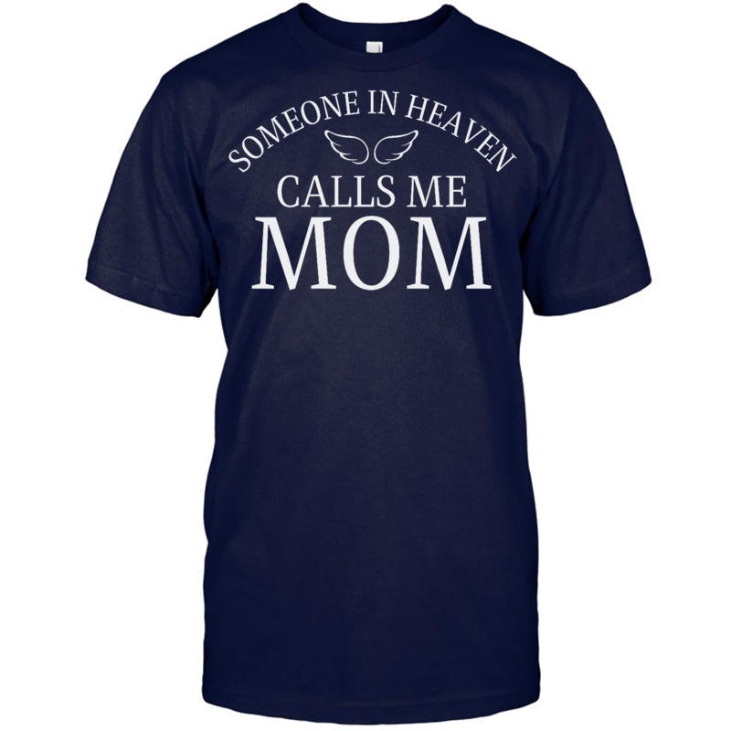 NavyTshirtSomeoneInHeavenCallsMeMomAngelWingsHeavenMemorialGift
