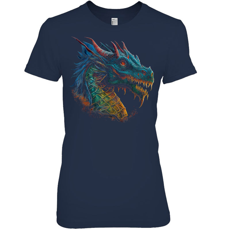 NavyWomanTshirtBeautifulBlueRedDragonLoverFantasyArtSharpGiftForDragonLovers