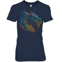 NavyWomanTshirtBeautifulBlueRedDragonLoverFantasyArtSharpGiftForDragonLovers