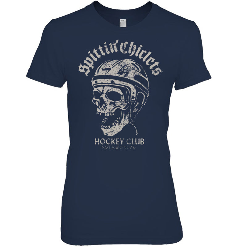 NavyWomanTshirtSpittinChicletsHockeyClubSkullGiftForIceHockeyFanIceHockeyPlayer